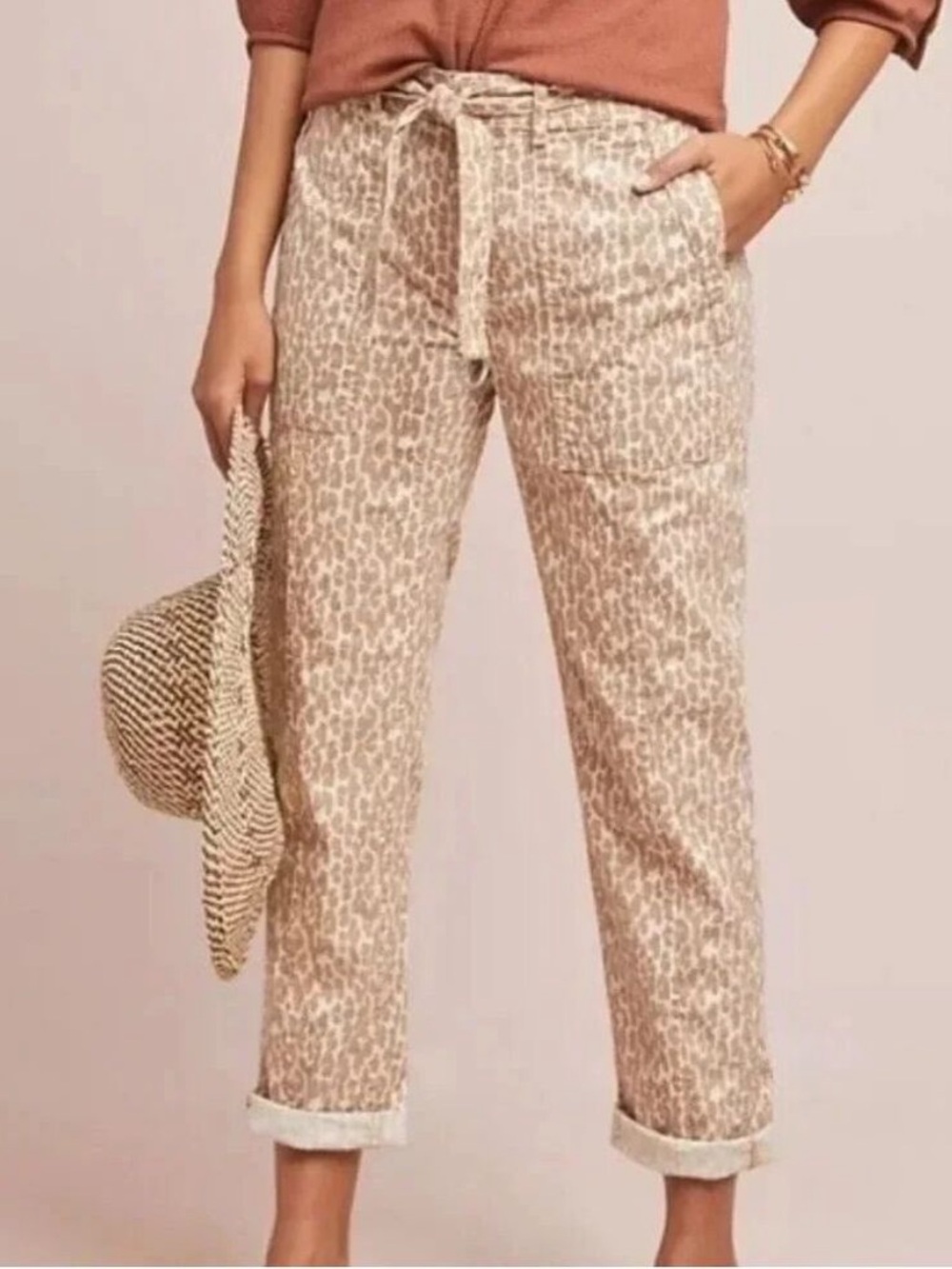 Anthropologie Pilcro The Wanderer Cropped Utility Pants Leopard‎ Print 27 NWT